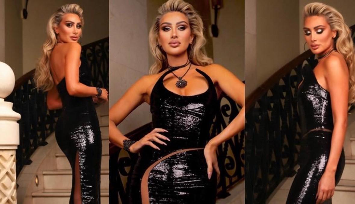 مايا دياب بالأسود من جان لويس صبجي بطابع يذكّر بتصاميم تييري موغلر