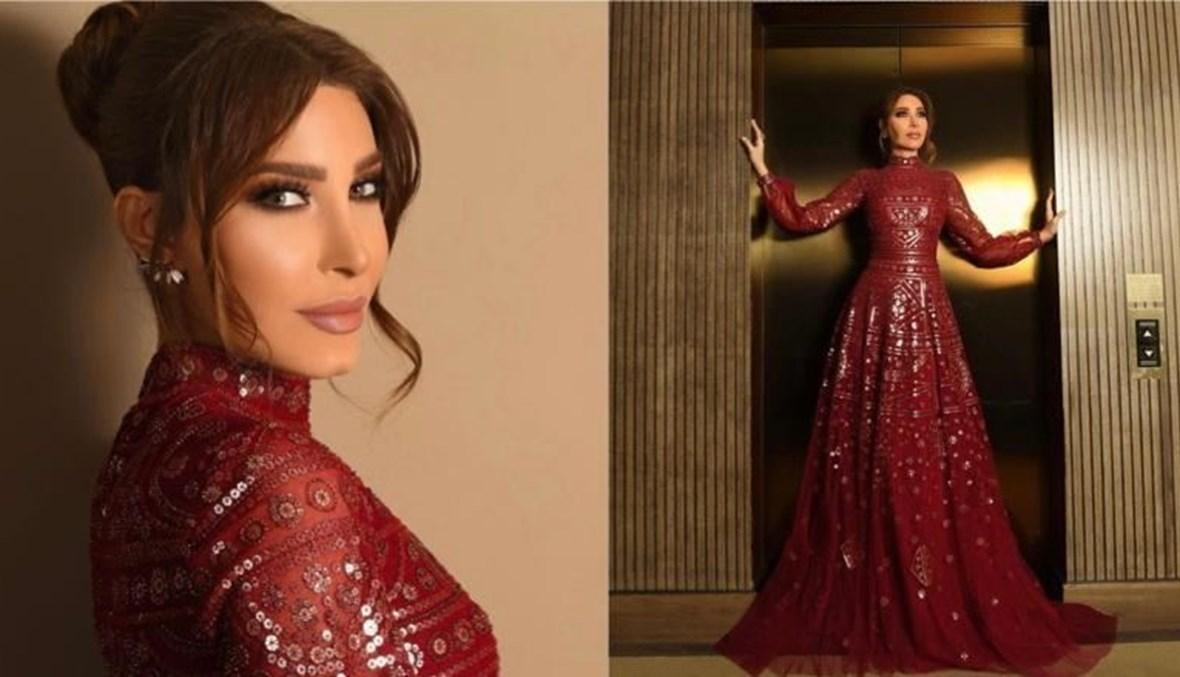 يارا في "ليلة صوت الأرض طلال مدّاح" باللون البرغندي من المصمّم رامي قاضي