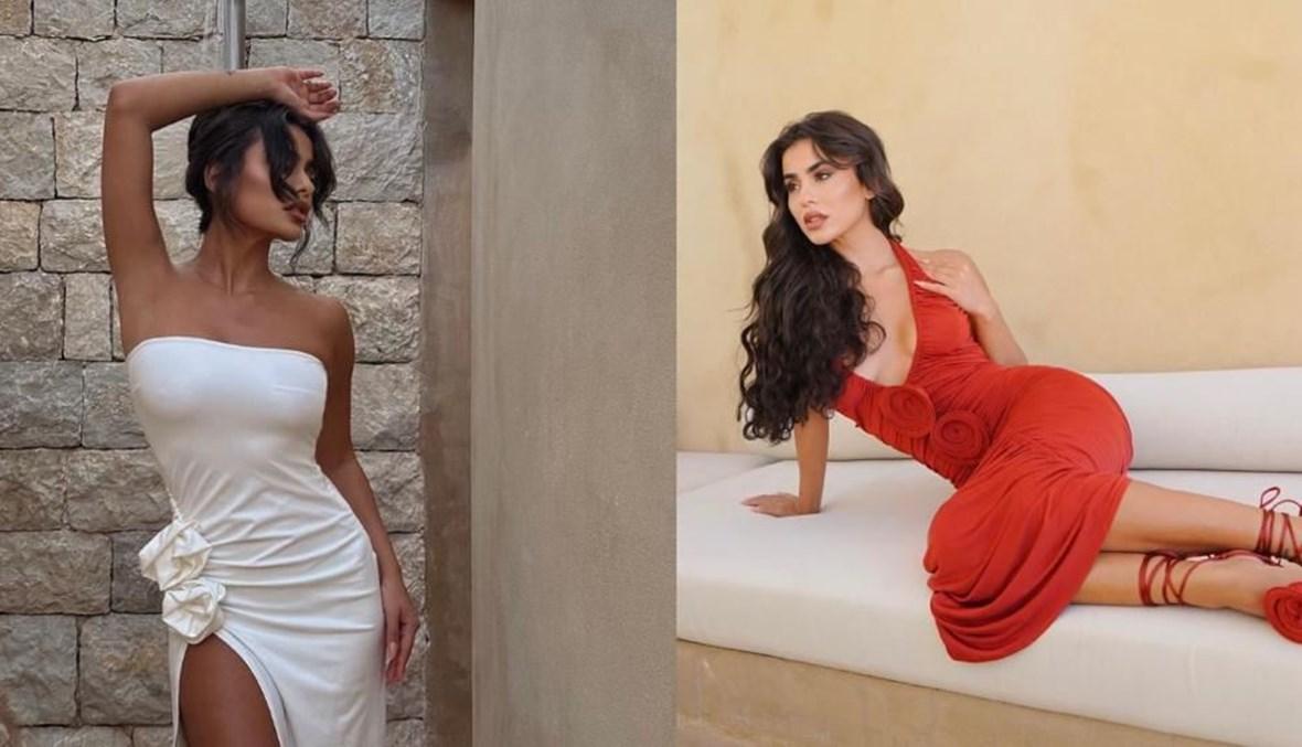 يمنى خوري تختار الفساتين المغرية من موضة الورود 