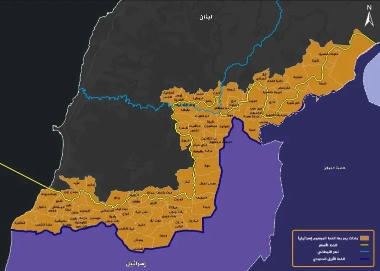 خريطة موثّقة للشريط الجنوبي المحتل 2026... خط أصفر لمنطقة أمنية بـ650 كلم2 بلا سكان
